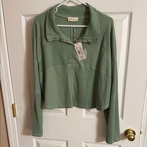 NWT Women's Sage Green Waffle Knit Hoodie